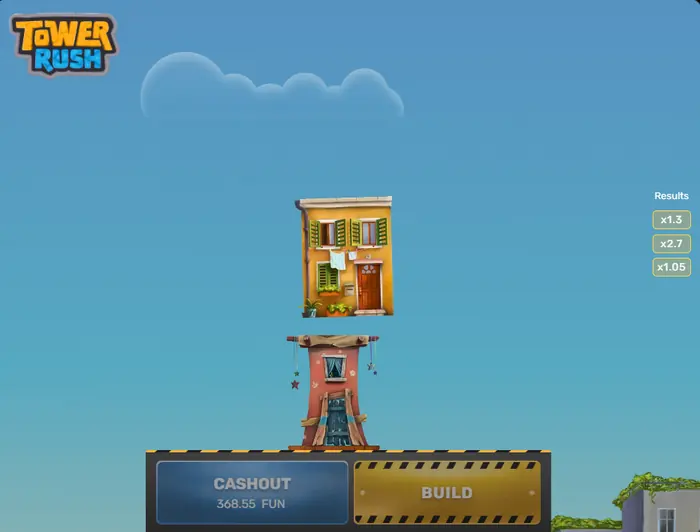 Botão Cashout no Tower Rush usado para fixar o ganho atual.